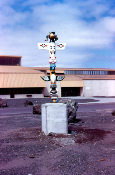 Adak, Adak totem pole - May 1974  Photo by Michael Hein