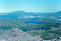 Adak, View from Lake Betty toward Lake Leone, NavSta Adak, & Mt. Adagdak - Aug. 1974  Photo by Michael Hein