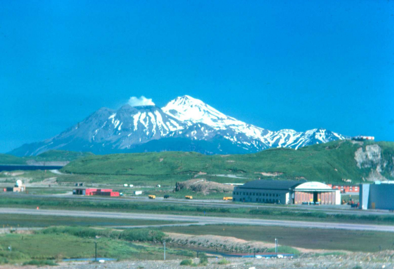 Adak, Mt. Sitkin venting steam - Aug. 1974  Photo by Michael Hein