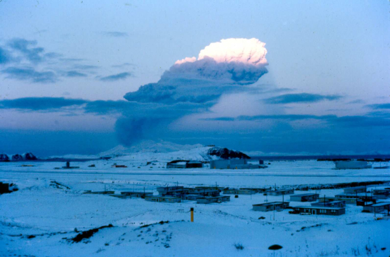 Adak, Mt. Sitkin eruption - Feb. 19, 1974  Photo by Michael Hein