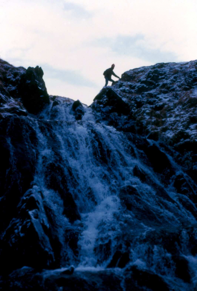 Adak, Waterfall near Shagak Bay, OT Tyson Joye - Jan. 1974  Photo by Michael Hein