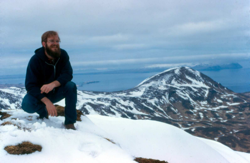 Adak, Near summit of Mt. Reed, OT John Dempsey - May 1974  Photo by Michael Hein
