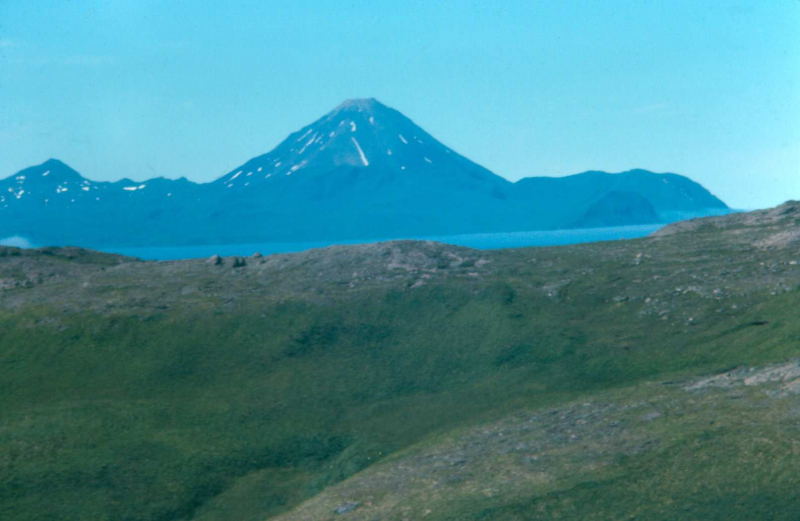 Adak, View of Kanaga Island from near Bay of Islands - Aug. 1974  Photo by Michael Hein