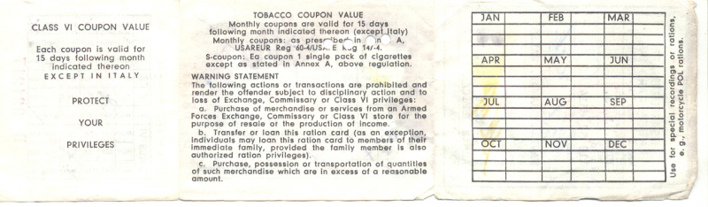 Brawdy Ration Card Back 1976