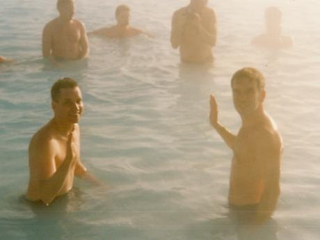 Capt Donovan reenlisting OTA1 Brown at Blue Lagoon