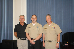 Three generations of Navy LDO's. CAPT Jim Donovan, USN, RET); STG1 (SW/IUSS) Heisler, USN and LCDR Steve Rose, USN.