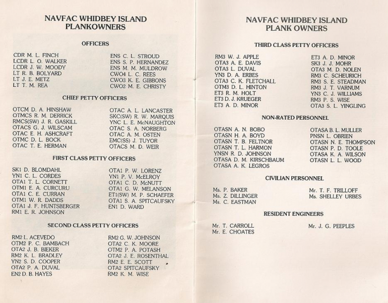 NAVFAC Whidbey Island Plankowners - July 1987