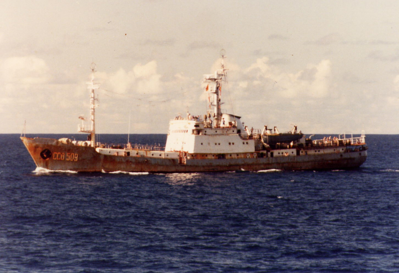 Teodolit While Shadowing USNS VINDICATOR, February 1986