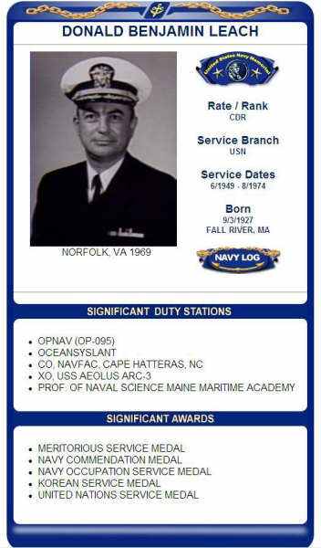 CDR Donald B.Leach, USN, former AEOLUS XO