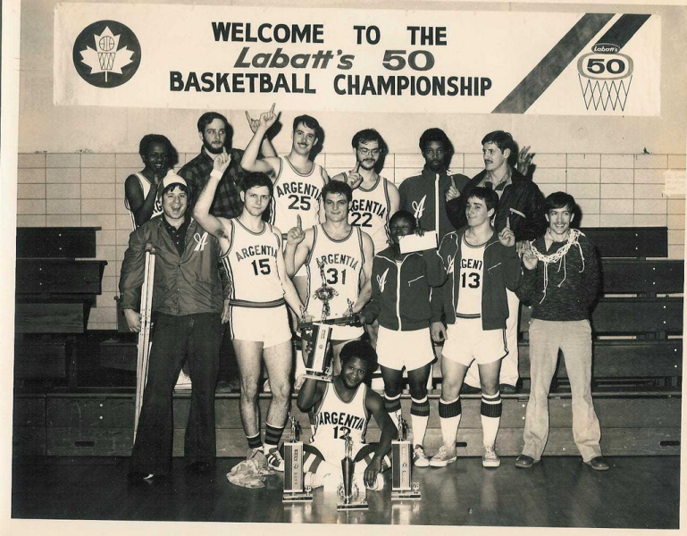 1976-1977 Canadian Champions Navfac Argentia Newfoundland. I'm on the crutches to the left Sprained ankle in the 3rd. quarter.