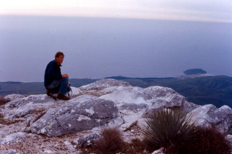 OT Tom Hardy on top of Pico Blanco mountain (3,709') (Point Sur on lower right)