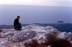 OT Tom Hardy on top of Pico Blanco mountain (3,709') (Point Sur on lower right)