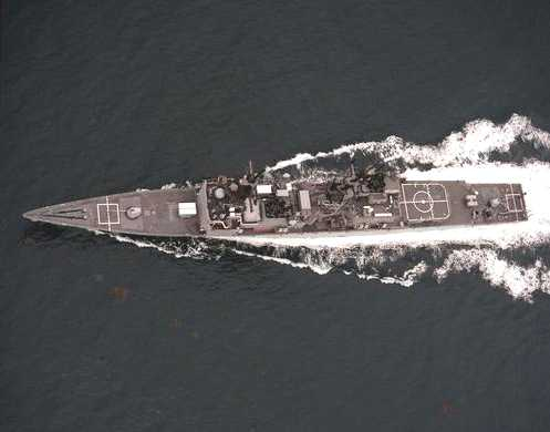 OVERHEAD VIEW USS CUSHING (DD-985) TASS SHIP